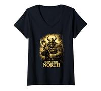 Mujer Born of The North Guerrero Vikingo Diseño Nórdico Hombre Camiseta Cuello V