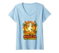 Mujer Born to Be Magical Summer Vibes Piña Unicornio Camiseta Cuello V