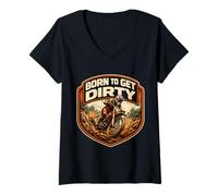 Mujer Born To Get Dirty Dirt Bike Rider Dueño Amante Motocross Niños Camiseta Cuello V