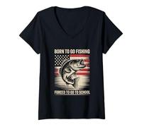 Mujer Born To Go Pesca Bass Fish Fisherman Boy Kid Funny Fishing Camiseta Cuello V