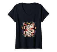 Mujer Born To Loose Gramática Broma Tatuaje Mal Escrito Cita Incorrecta Camiseta Cuello V