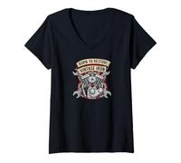 Mujer Born to Restore Vintage Iron Engine Mechanic V-Twin Motor Camiseta Cuello V