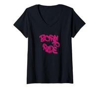 Mujer Born To Ride Graffiti Street Art Motocicleta Jinete Camiseta Cuello V