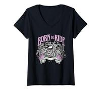 Mujer Born To Ride Wild At Heart Motorcycle Roses Camiseta Cuello V