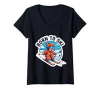 Mujer Born To Ski Kids Esquí Cita Bebé Esquiador Niños Niñas Diciendo Camiseta Cuello V