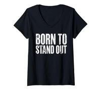 Mujer Born To Stand out Tipografía Gráfico Envejecido Camiseta Cuello V