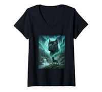 Mujer Bosque canino Cane Corso Aurora Borealis Northern Lights Camiseta Cuello V