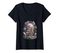 Mujer Bosque de hongos Goblincore místico - Escena gótica del crepúsculo Camiseta Cuello V