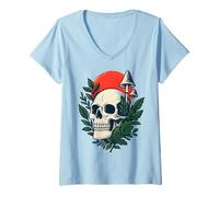 Mujer Bosque gótico botánico Cottagecore, Calavera gótica, Hongo, Luna Camiseta Cuello V