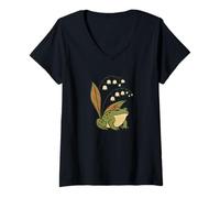 Mujer Bosque Rana Naturaleza Historia Lirio De Los Valles Primavera Camiseta Cuello V