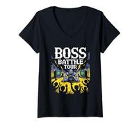 Mujer Boss Tour Monster Arena Enfrentamiento Pixel Retro Gamer Camiseta Cuello V