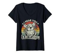 Mujer Bostezo, Chinchilla, te oigo, simplemente no estoy escuchando Sunset Retro Camiseta Cuello V