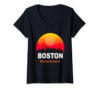 Mujer Boston Massachusetts Vintage Sunset Retro City State USA Camiseta Cuello V