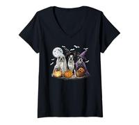 Mujer Boston Terrier Happy Halloween Dog Lover para Hombre y Mujer Camiseta Cuello V