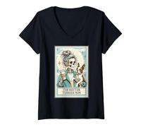 Mujer Boston Terrier - Tarjeta de Tarot Esqueleto para mamá, Bruja vibra, Perro, mamá Camiseta Cuello V