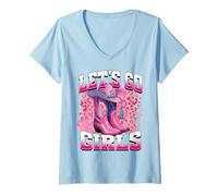 Mujer Bota Cowboy Western Cowgirl Pink Leopard Let's Go Girls Camiseta Cuello V