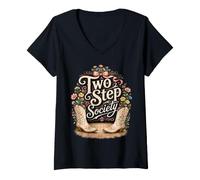 Mujer Botas de Vaquera de Two Step Society para Bailar Camiseta Cuello V