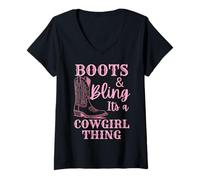 Mujer Botas y Bling es una cosa de vaquera Country Western Girls Camiseta Cuello V