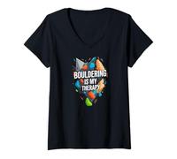 Mujer Bouldering Is My Therapy Climber Rock Climbing Design Camiseta Cuello V
