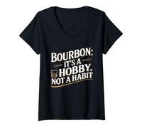 Mujer Bourbon It's A Hobby Not A Habit Funny Whiskey Gráfico Camiseta Cuello V