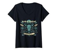 Mujer Bow & Arrow Ranch Cow Skull Flechas Camiseta Cuello V