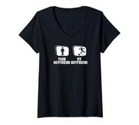Mujer Bowler Tu Novio Mi Novio Novia Bolos Divertidos Camiseta Cuello V
