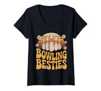 Mujer Bowling Besties, Lindos Jugadores de Bolos de Diez Bolos Divertidos para niños y niñas Adolescentes Camiseta Cuello V