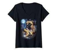 Mujer Boxeador Aullando a la Luna Vintage Dog Art Camiseta Cuello V