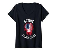 Mujer Boxeador de Boxeo con Bandera de Estados Unidos para Hombres, Mujeres y niños Camiseta Cuello V