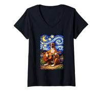 Mujer Boxer Dog Playing Guitar Whimsical Art Puppy Music Camping Camiseta Cuello V