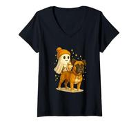 Mujer Boxer Halloween Ghost Walking Boxer Dog Camiseta Cuello V