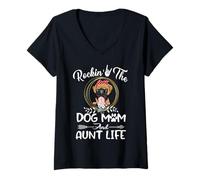 Mujer Boxer Rocking The Dog Mom and Aunt Life Funny Mothers Day Camiseta Cuello V