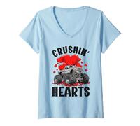 Mujer Boy Valentine Monster Truck Crushin Hearts Niños Camiseta Cuello V
