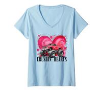 Mujer Boy Valentine Monster Truck Crushin Hearts Niños Camiseta Cuello V