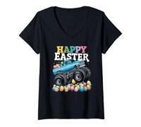 Mujer Boys Happy Easter Monster Truck Easter Eggs Toddler Gifts Camiseta Cuello V
