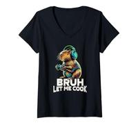 Mujer Boys Kids Video Gamer Let Me Cook Meme Lover Bruh Capybara Camiseta Cuello V