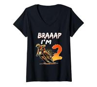Mujer Braaap I'm 2 Birthday Motocross Cumpleaños de niño de 2 años Camiseta Cuello V