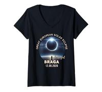 Mujer Braga, Portugal Gran Eclipse Solar Europeo 2026 Camiseta Cuello V