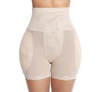Mujer Bragas con Relleno - Cintura Alta Encaje Bordado Malla Falso Culo Levantador De Glúteos Recortador De Muslo Entrenador De Cintura Fajas Lencería Sexy De Reloj De Arena,Beige,M