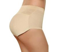 Mujer Bragas con Relleno - Sexy Esponja Acolchada Malla Transpirable Control De La Barriga Fajas Color Sólido Invisible Falso Culo Push Up Lencería Sin Costuras,Beige,L