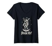 Mujer Brain Rot Astronaut Graphic Surrealista Space Gamer Meme Gift Camiseta Cuello V