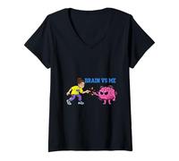 Mujer Brain Vs Me Overthinking Diseño de Humor Mental Camiseta Cuello V
