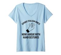 Mujer Brainrot italiano habló una vez ahora gestos con la mano divertido Camiseta Cuello V