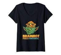 Mujer Brainrot se Siente Natural Arte goblincore Camiseta Cuello V