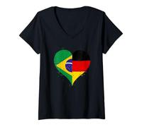 Mujer Brasil Alemania Bandera para Fanáticos Brasileños Alemanes Camiseta Cuello V