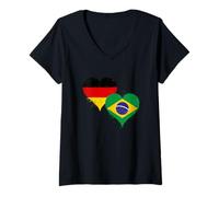 Mujer Brasil Alemania Bandera para Fanáticos Brasileños Alemanes Camiseta Cuello V