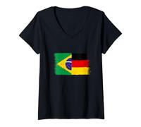 Mujer Brasil Alemania Bandera para Fanáticos Brasileños Alemanes Camiseta Cuello V