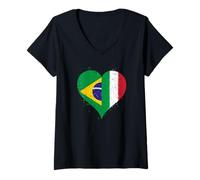 Mujer Brasil Italia Bandera para Fanáticos Italianos Brasileños Camiseta Cuello V
