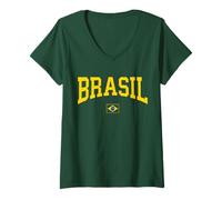 Mujer Brasil Mujeres Hombres Niños Brasil Brasil Bandera Verde Camiseta Cuello V