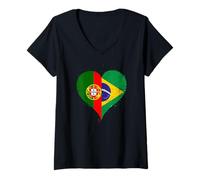 Mujer Brasil Portugal Bandera de Orgullosos Portugueses Brasileños Camiseta Cuello V
